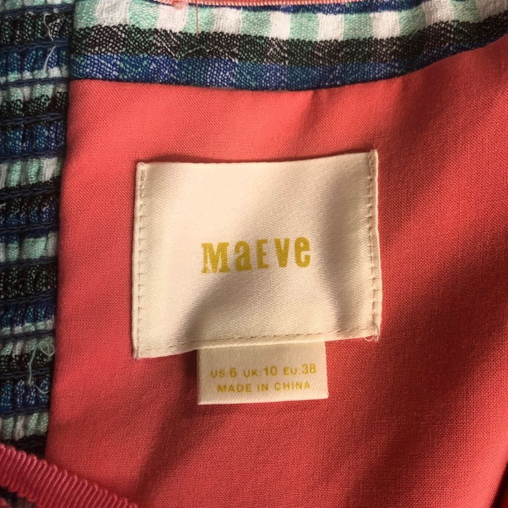 Maeve Waverly One Shoulder Multicolor Gingham Midi Dress size 6 - Picture 10 of 13